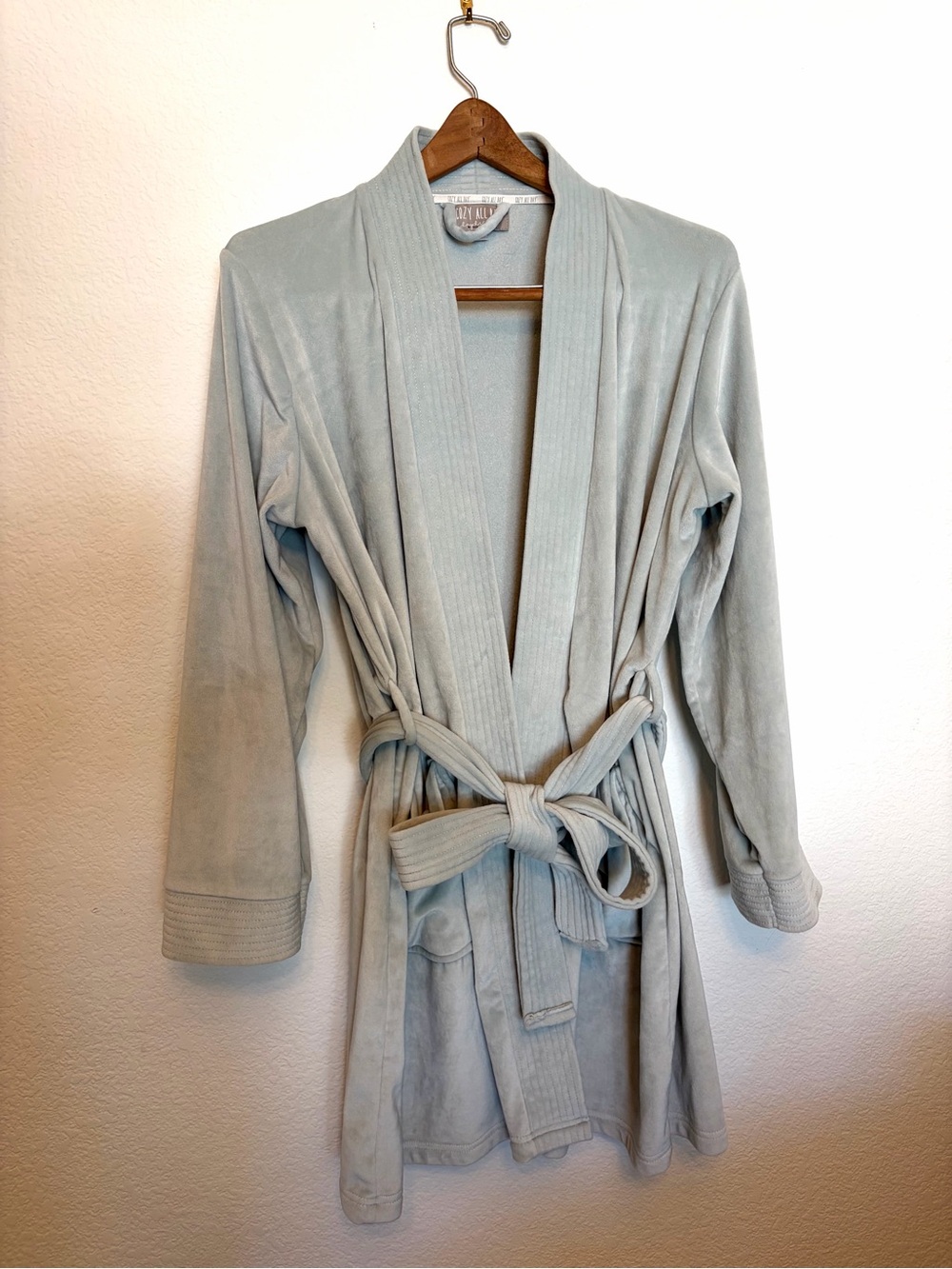 Light Blue Women's Robe-Style Jacket with Belt